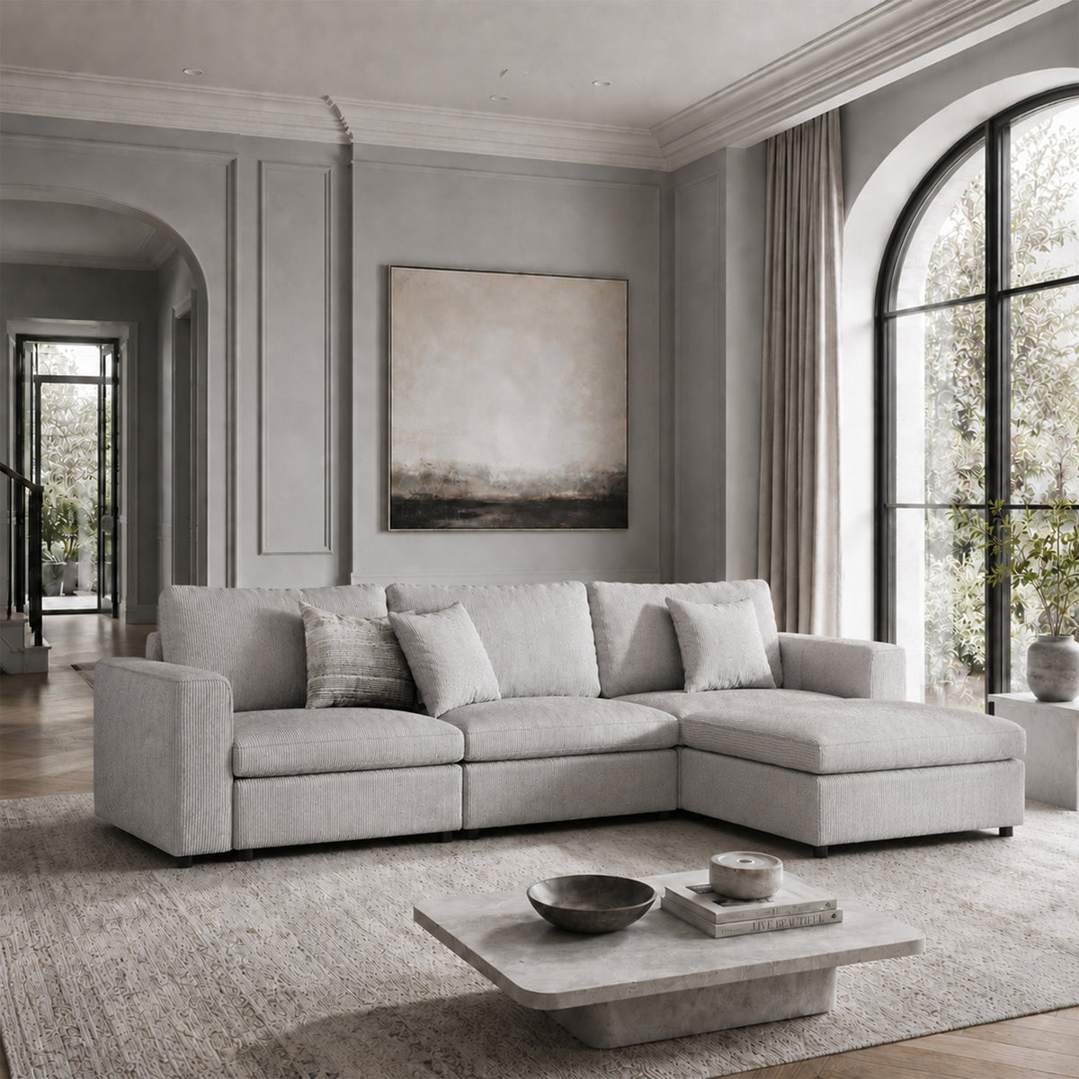 Modular Sectional Sofa - Wide Block Arm, Storage Seat, Box Backrest - 35" W x 22" D Per Seat
