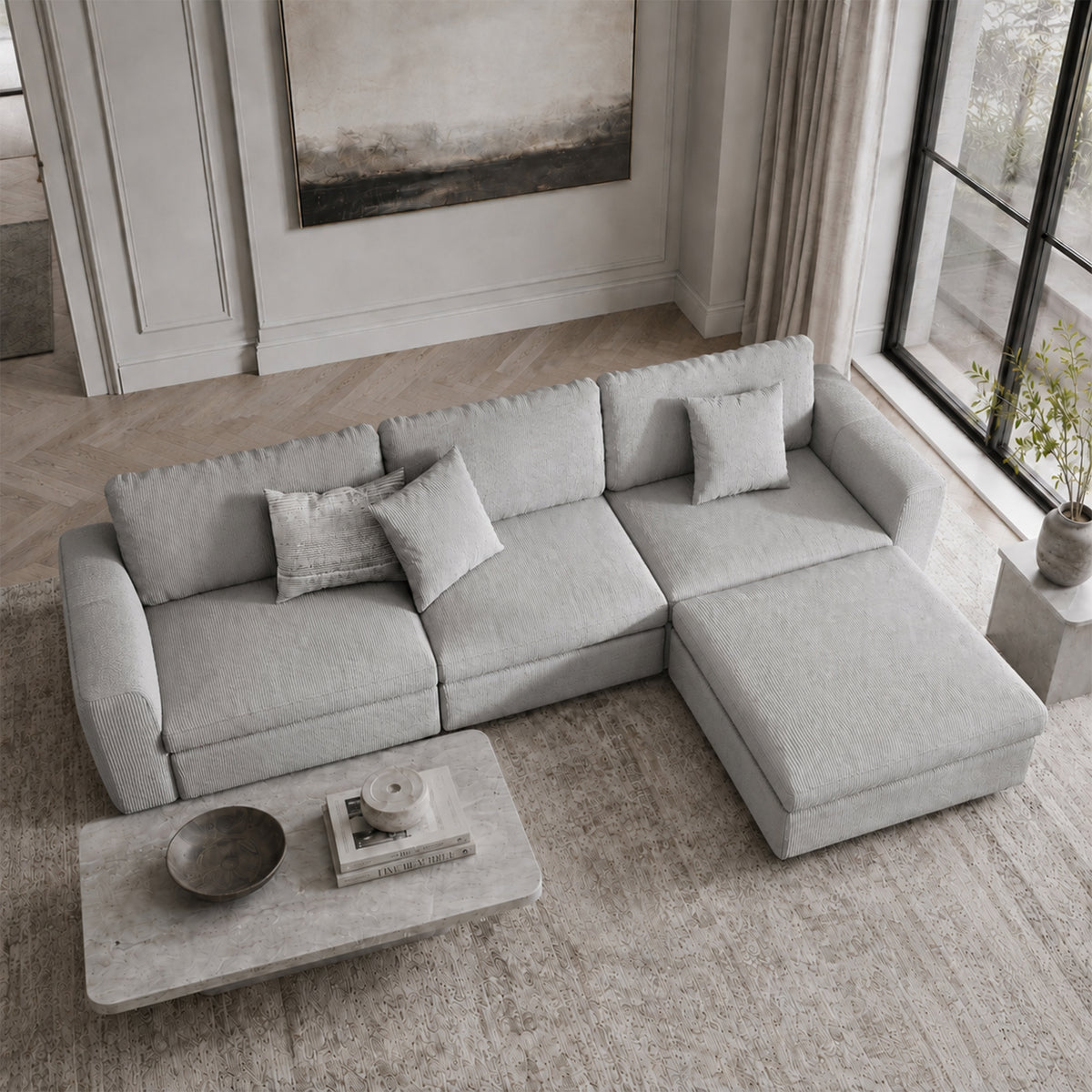 Modular Sectional Sofa - Wide Block Arm, Storage Seat, Box Backrest - 35" W x 22" D Per Seat