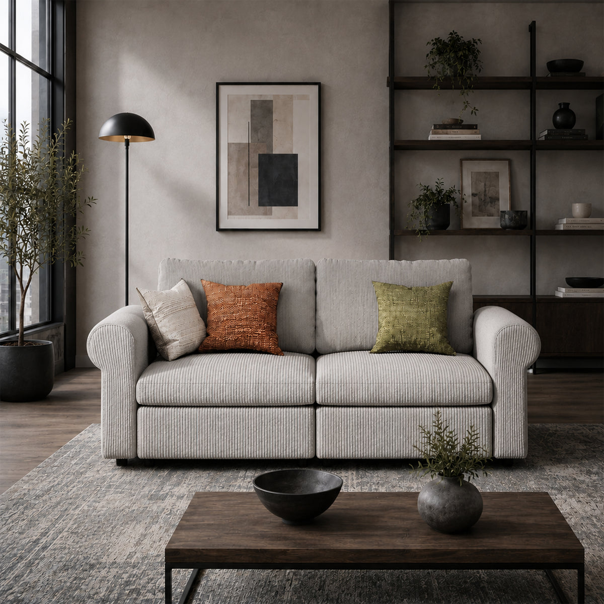Modular Sectional Sofa - Rounded Arm, Storage Seat, Box Backrest - 35" W x 22" D Per Seat