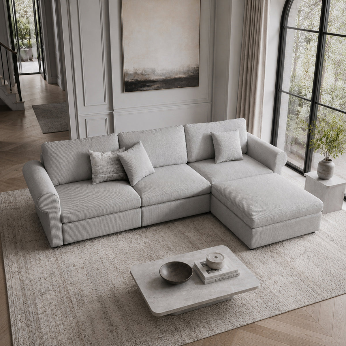 Modular Sectional Sofa - Rounded Arm, Storage Seat, Box Backrest - 35" W x 22" D Per Seat