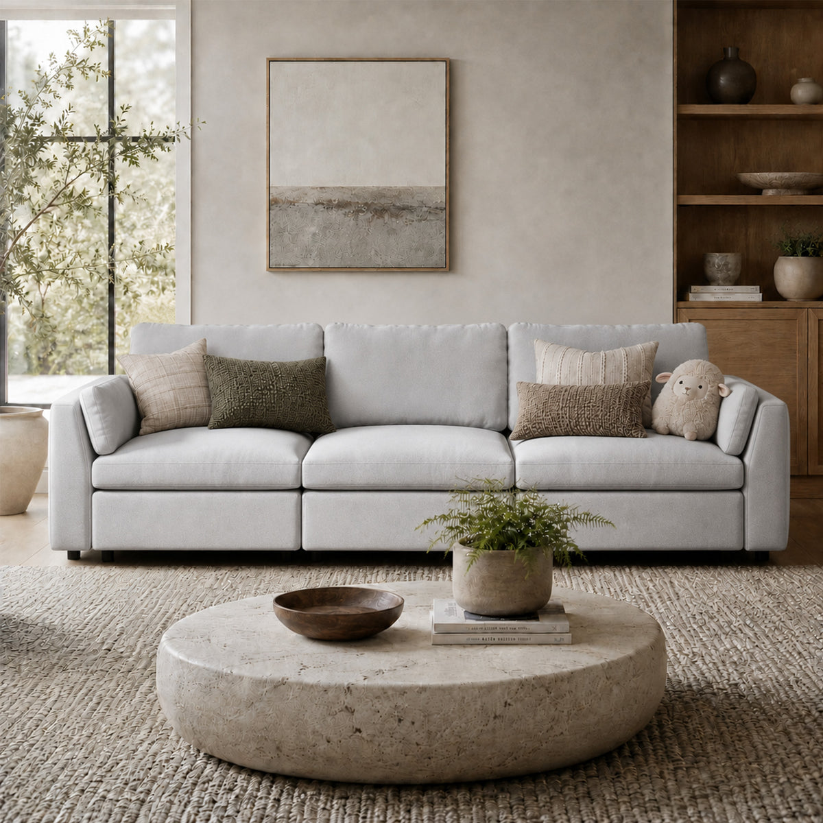 Modular Sectional Sofa - Slim-Profile Arm, Standard Seat, Box Backrest - 35" W x 22" D Per Seat