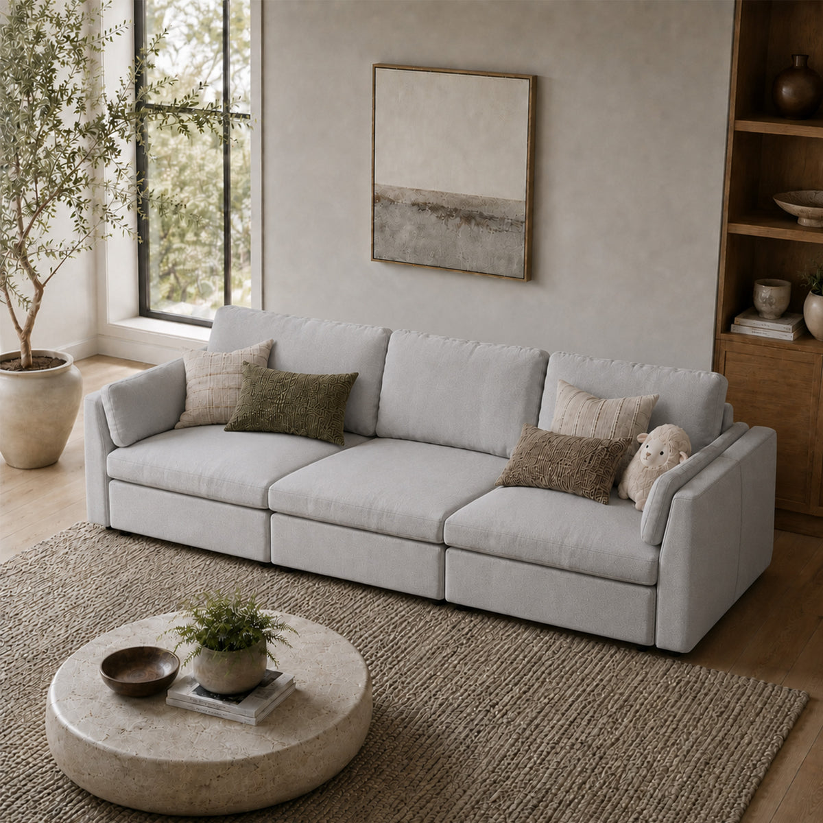 Modular Sectional Sofa - Slim-Profile Arm, Standard Seat, Box Backrest - 35" W x 22" D Per Seat