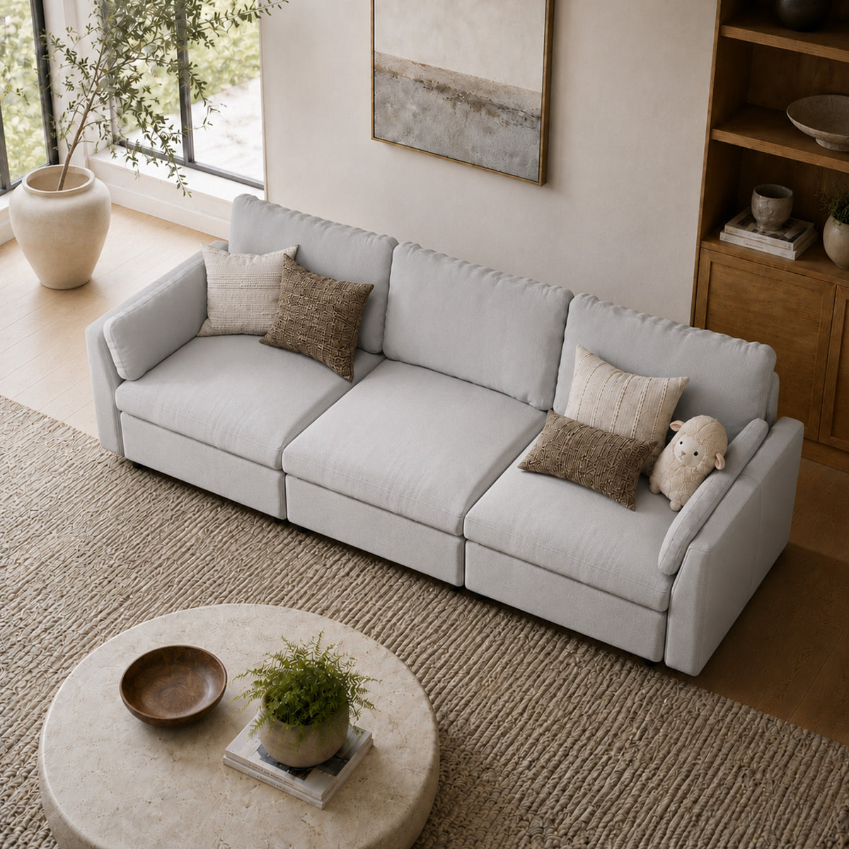 Modular Sectional Sofa - Slim-Profile Arm, Standard Seat, Box Backrest - 35" W x 22" D Per Seat