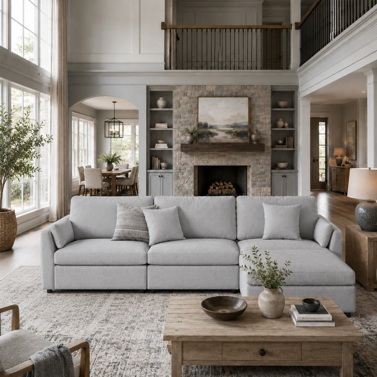 Modular Sectional Sofa - Slim-Profile Arm, Standard Seat, Box Backrest - 35" W x 22" D Per Seat