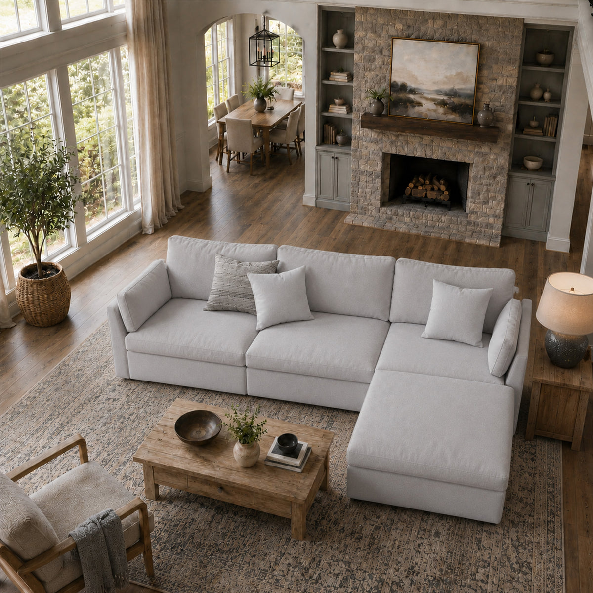 Modular Sectional Sofa - Slim-Profile Arm, Standard Seat, Box Backrest - 35" W x 22" D Per Seat