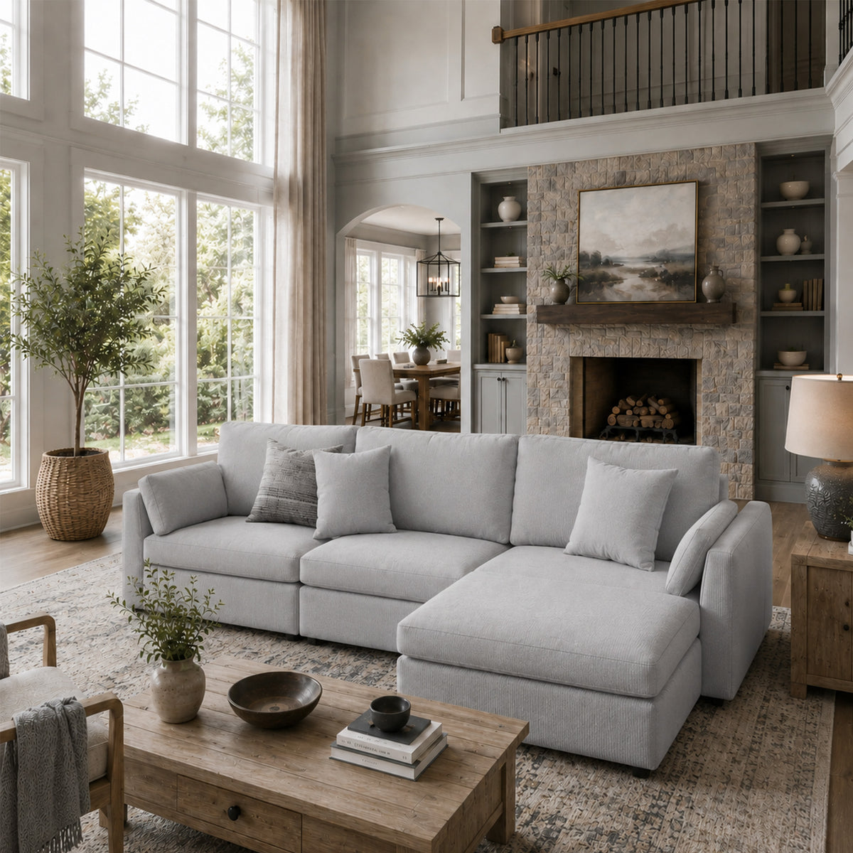 Modular Sectional Sofa - Slim-Profile Arm, Standard Seat, Box Backrest - 35" W x 22" D Per Seat