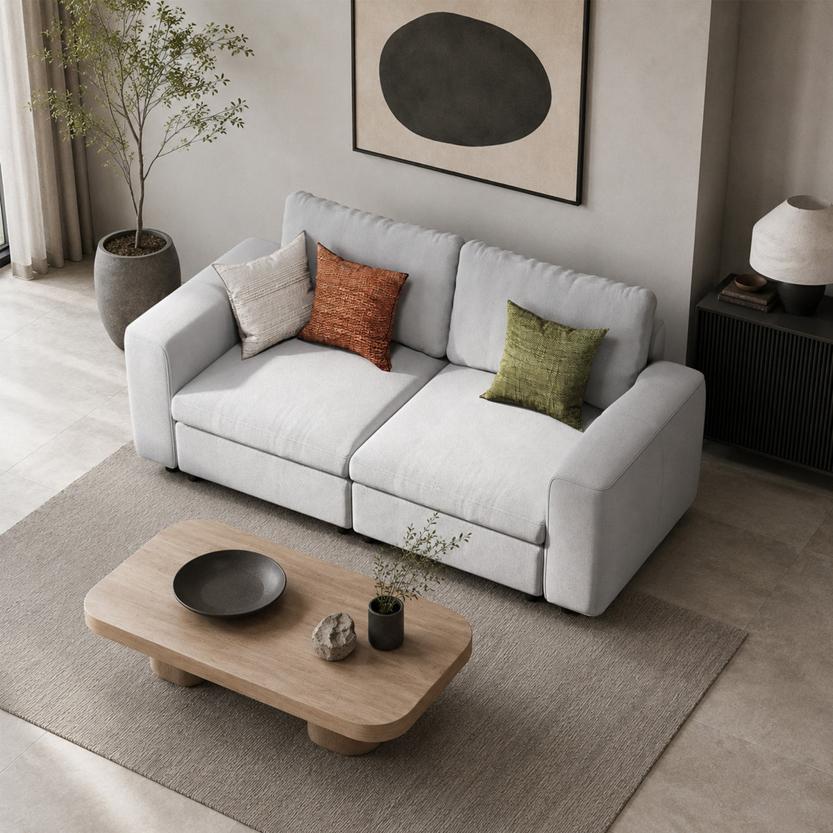 Modular Sectional Sofa - Wide Block Arm, Storage Seat, Box Backrest - 35" W x 22" D Per Seat