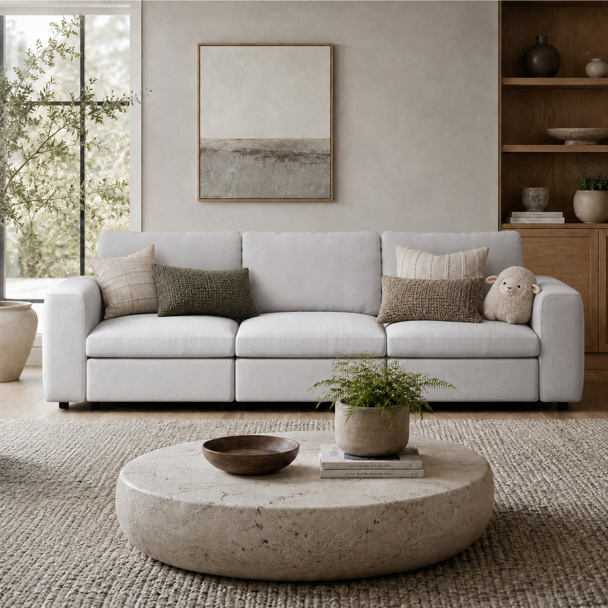 Modular Sectional Sofa - Wide Block Arm, Storage Seat, Box Backrest - 35" W x 22" D Per Seat