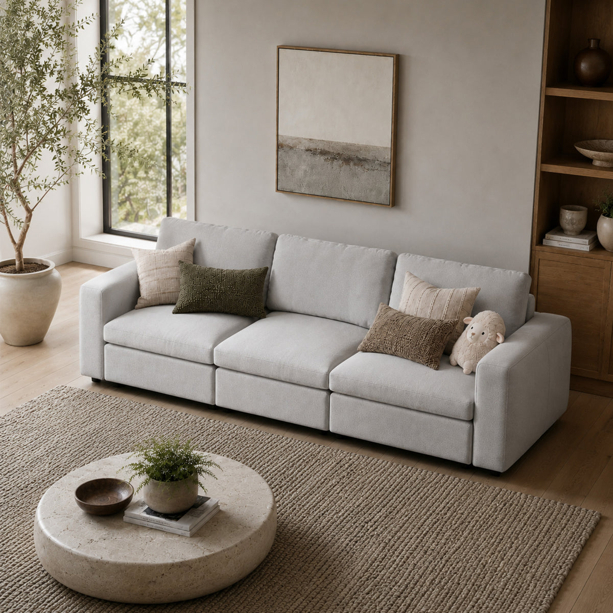 Modular Sectional Sofa - Wide Block Arm, Storage Seat, Box Backrest - 35" W x 22" D Per Seat