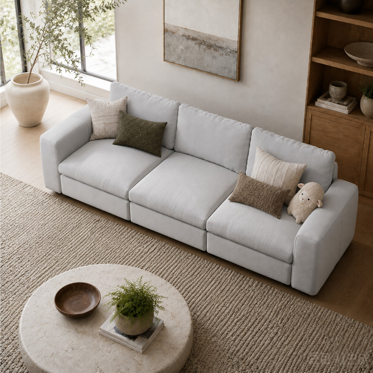 Modular Sectional Sofa - Wide Block Arm, Storage Seat, Box Backrest - 35" W x 22" D Per Seat