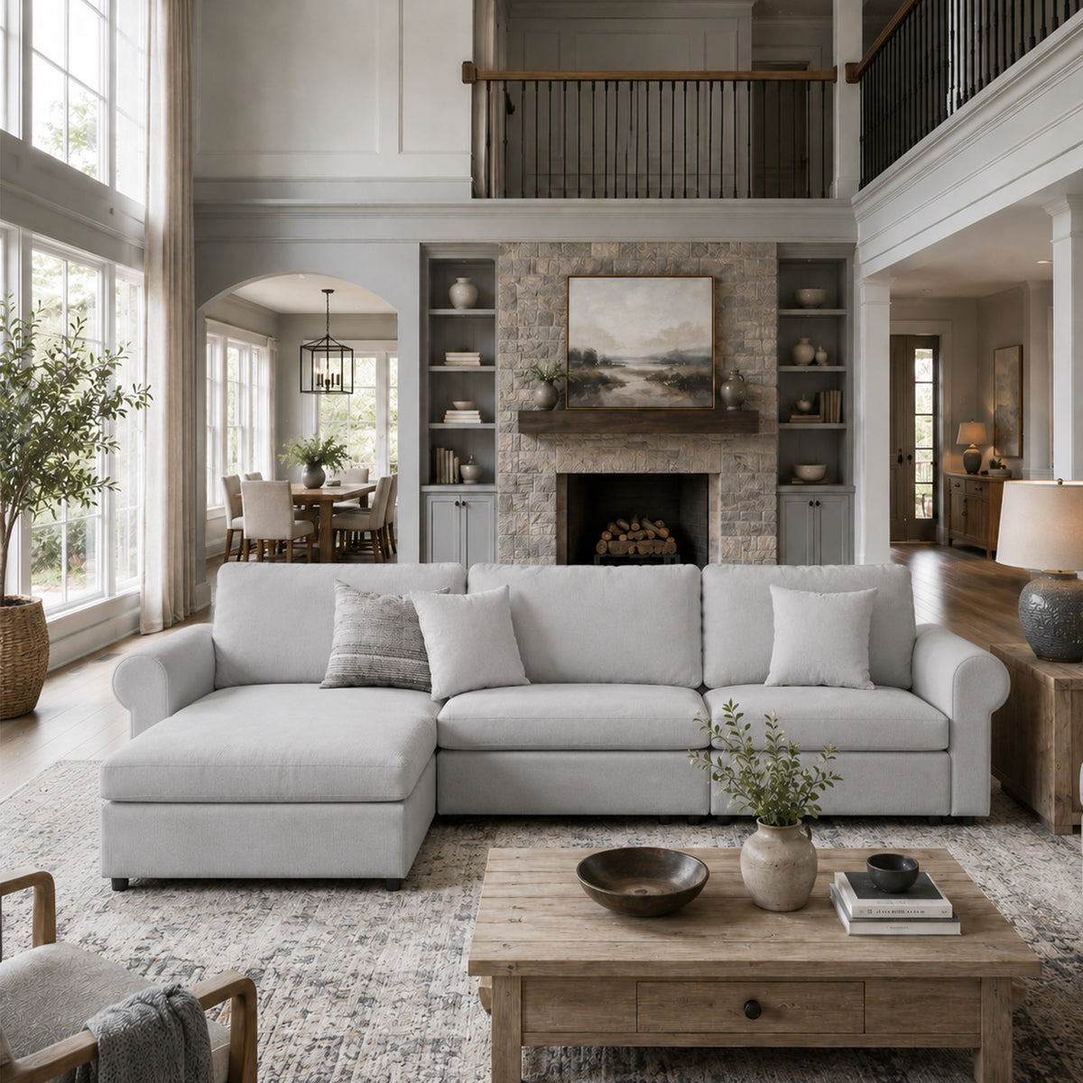 Modular Sectional Sofa - Rounded Arm, Storage Seat, Box Backrest - 35" W x 22" D Per Seat