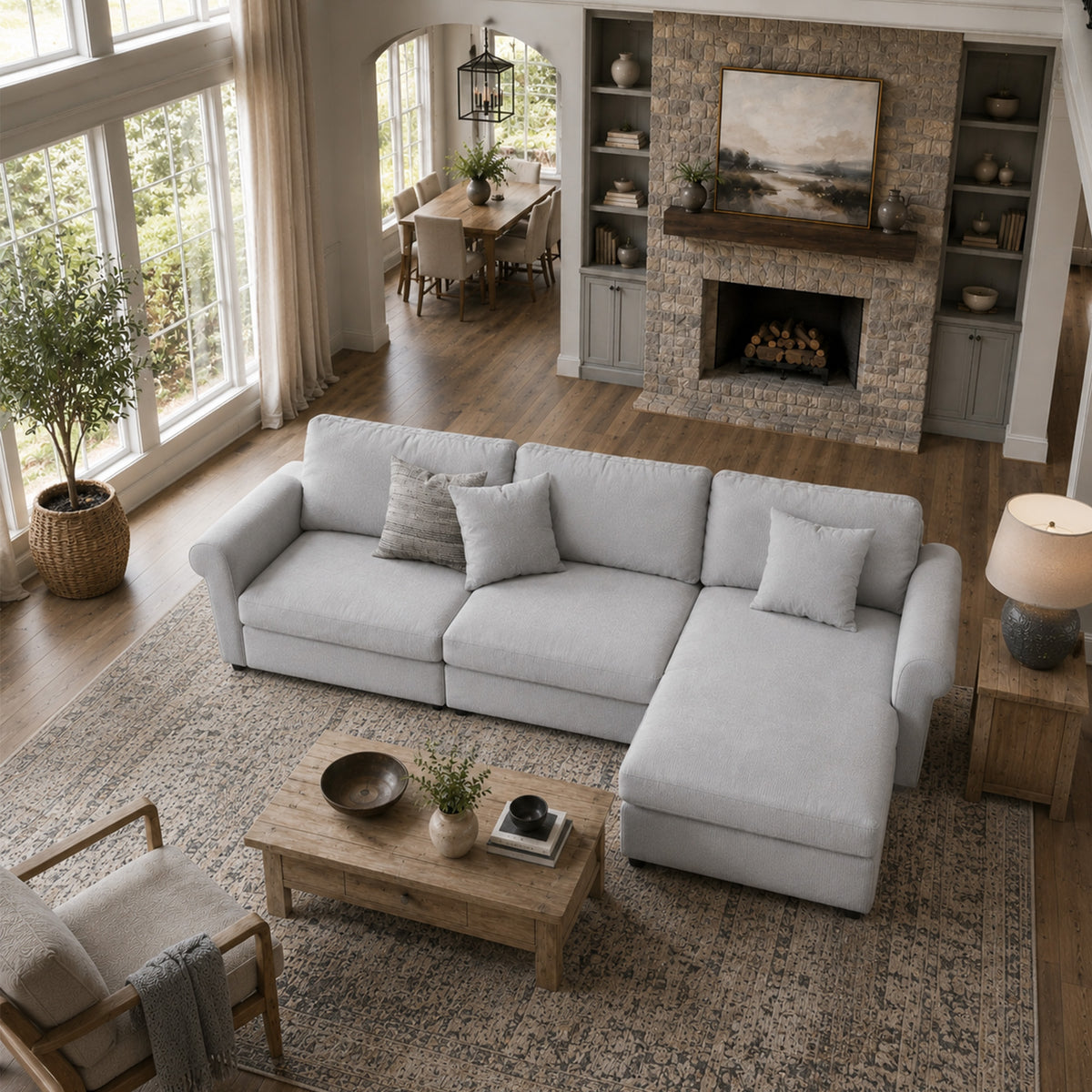 Modular Sectional Sofa - Rounded Arm, Storage Seat, Box Backrest - 35" W x 22" D Per Seat