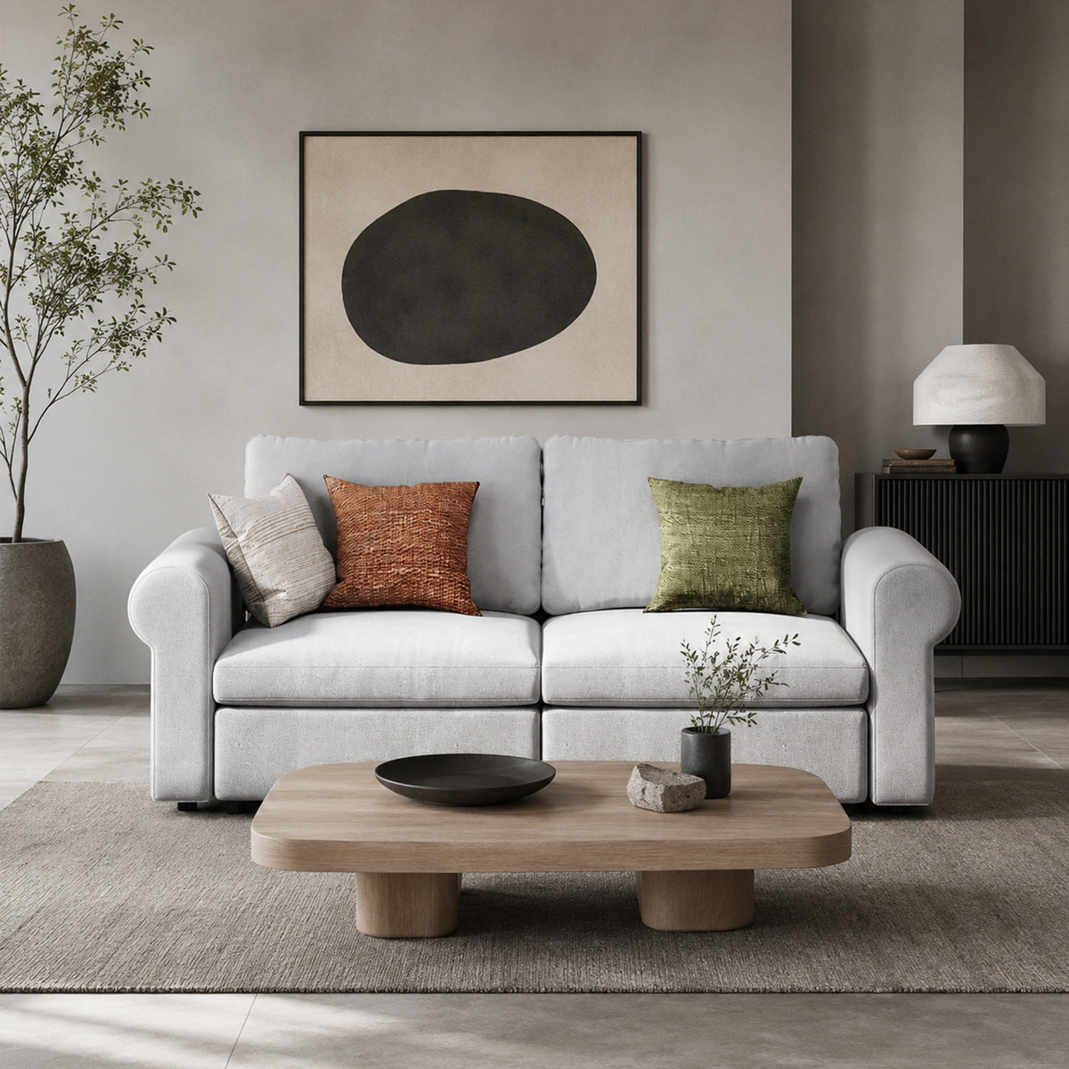 Modular Sectional Sofa - Rounded Arm, Storage Seat, Box Backrest - 35" W x 22" D Per Seat