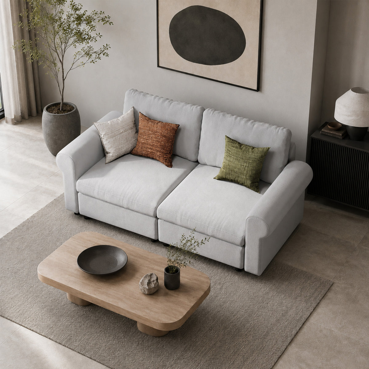 Modular Sectional Sofa - Rounded Arm, Storage Seat, Box Backrest - 35" W x 22" D Per Seat