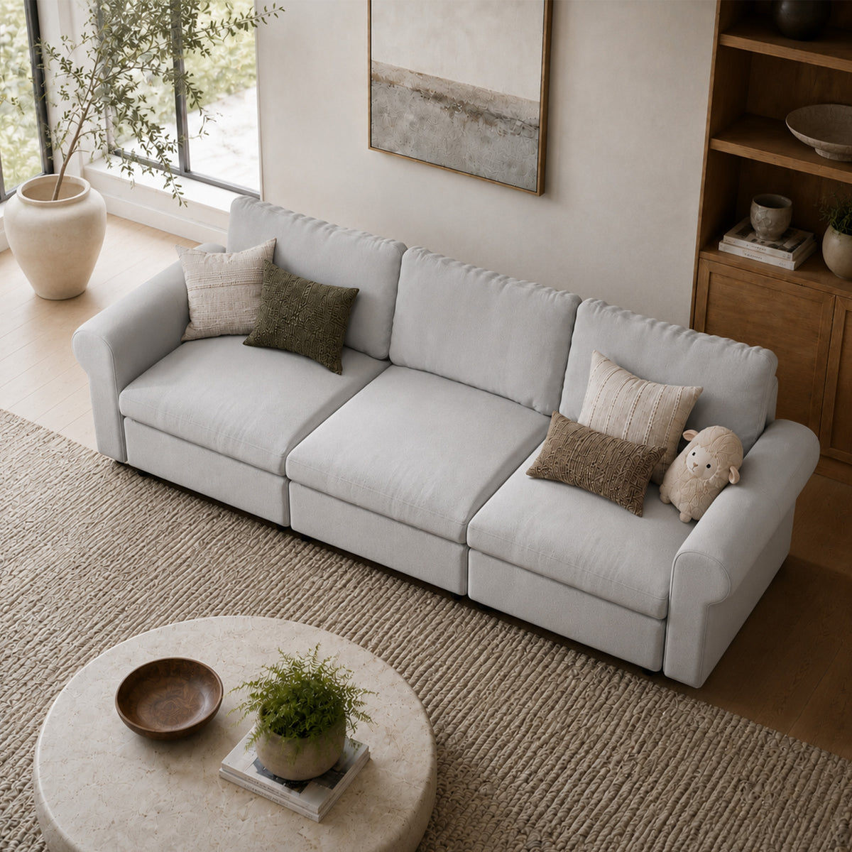 Modular Sectional Sofa - Rounded Arm, Storage Seat, Box Backrest - 35" W x 22" D Per Seat