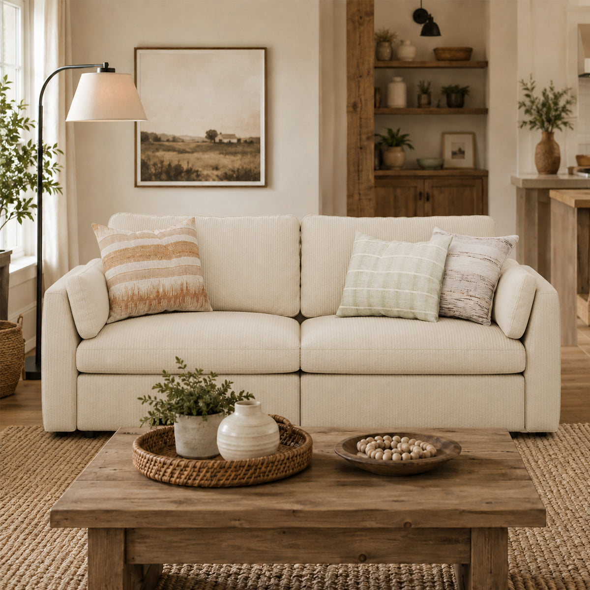 Modular Sectional Sofa - Slim-Profile Arm, Standard Seat, Box Backrest - 35" W x 22" D Per Seat