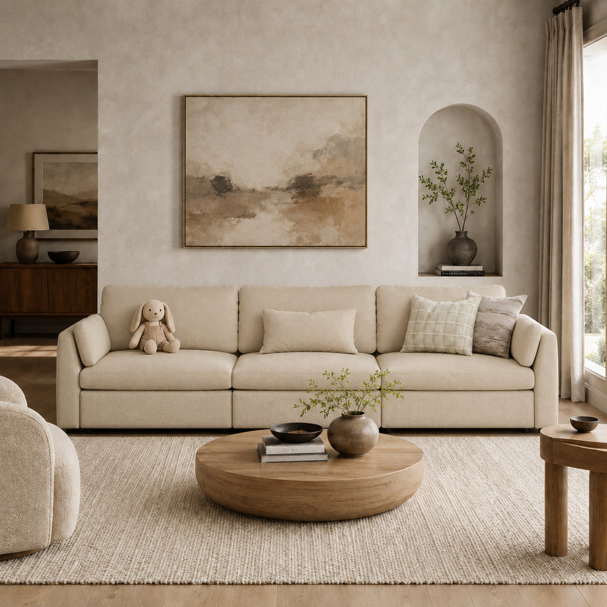 Modular Sectional Sofa - Slim-Profile Arm, Standard Seat, Box Backrest - 35" W x 22" D Per Seat