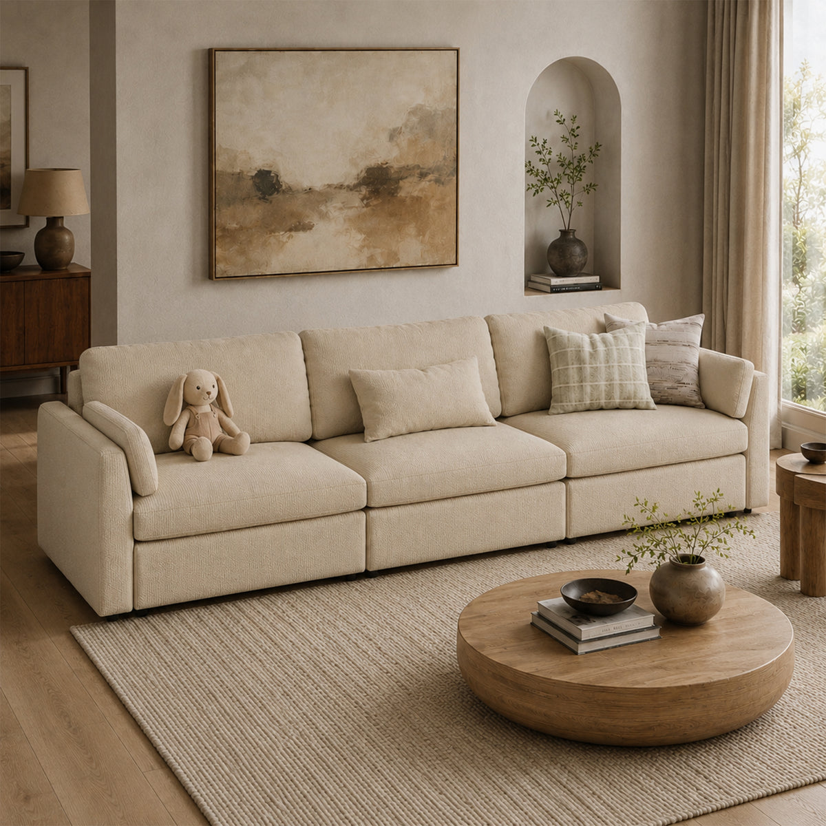 Modular Sectional Sofa - Slim-Profile Arm, Standard Seat, Box Backrest - 35" W x 22" D Per Seat