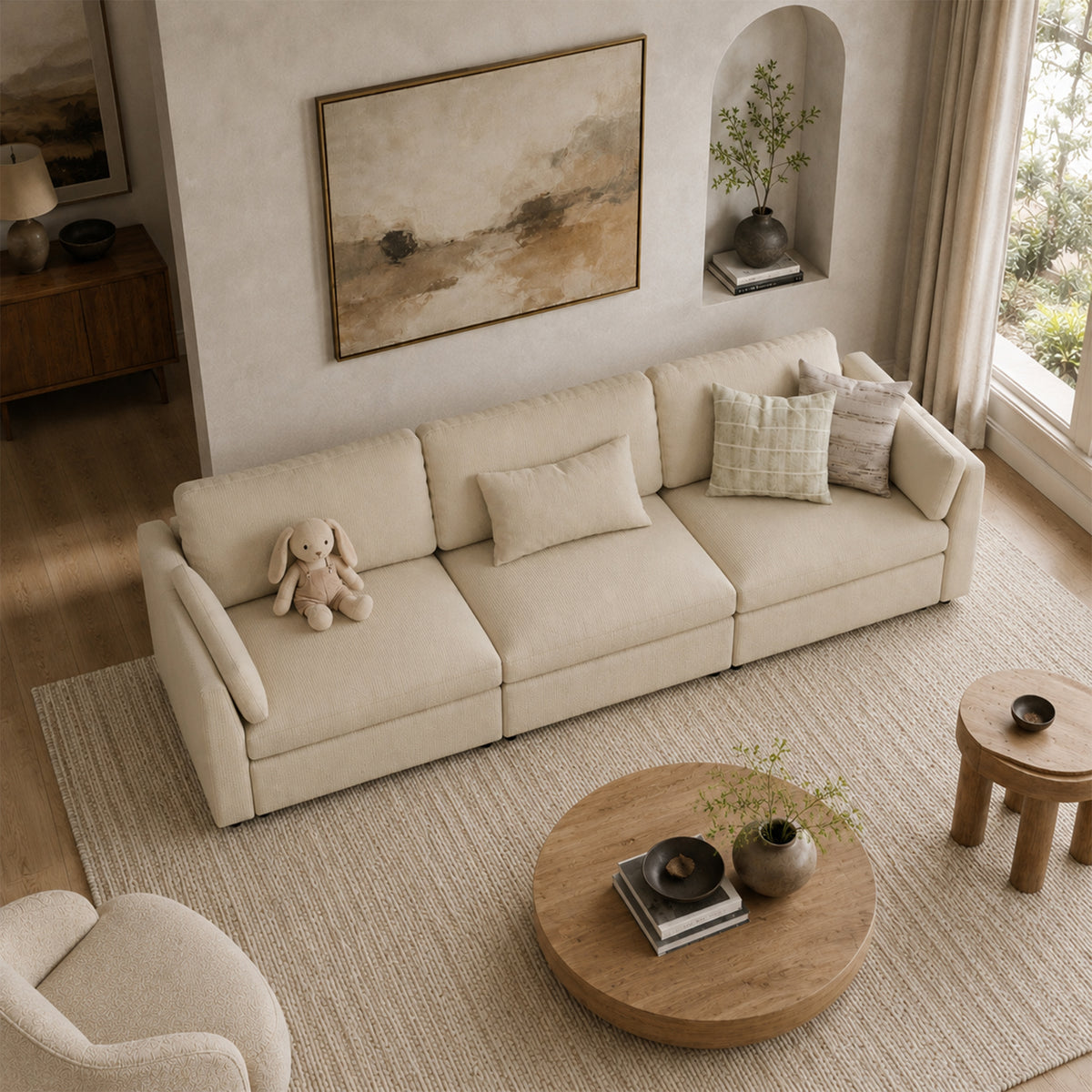 Modular Sectional Sofa - Slim-Profile Arm, Standard Seat, Box Backrest - 35" W x 22" D Per Seat