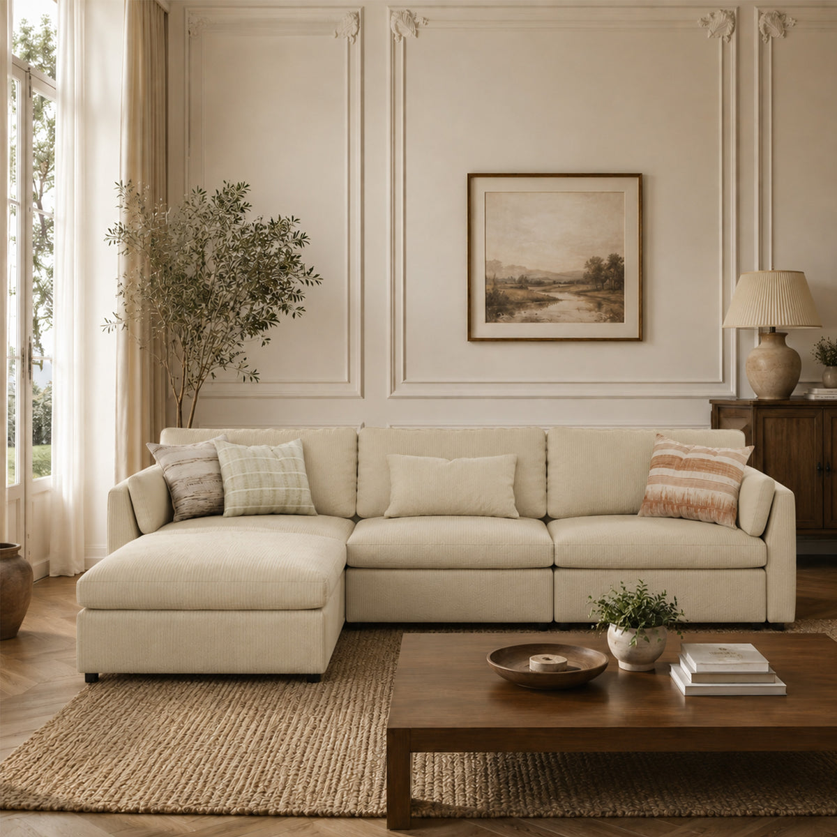 Modular Sectional Sofa - Slim-Profile Arm, Standard Seat, Box Backrest - 35" W x 22" D Per Seat