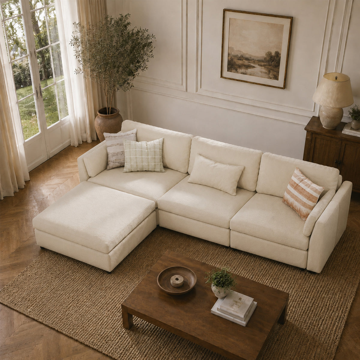 Modular Sectional Sofa - Slim-Profile Arm, Standard Seat, Box Backrest - 35" W x 22" D Per Seat