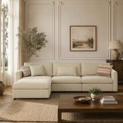 3-Seater Modular Sofa with Ottoman in Cream Corduroy - 35" W x 22" D Per Seat