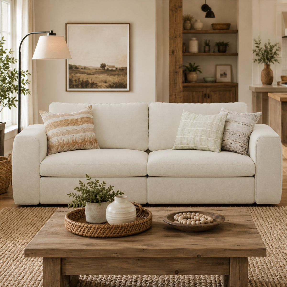 Modular Sectional Sofa - Wide Block Arm, Storage Seat, Box Backrest - 35" W x 22" D Per Seat