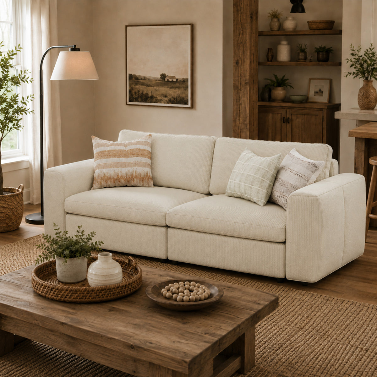 Modular Sectional Sofa - Wide Block Arm, Storage Seat, Box Backrest - 35" W x 22" D Per Seat