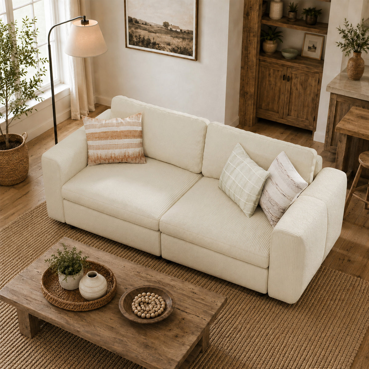Modular Sectional Sofa - Wide Block Arm, Storage Seat, Box Backrest - 35" W x 22" D Per Seat