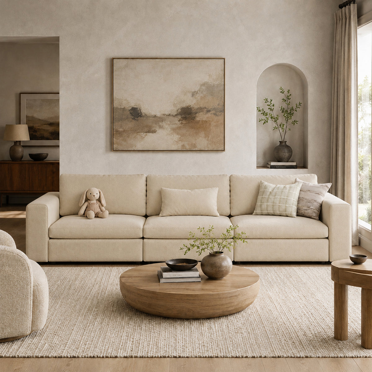 Modular Sectional Sofa - Wide Block Arm, Storage Seat, Box Backrest - 35" W x 22" D Per Seat