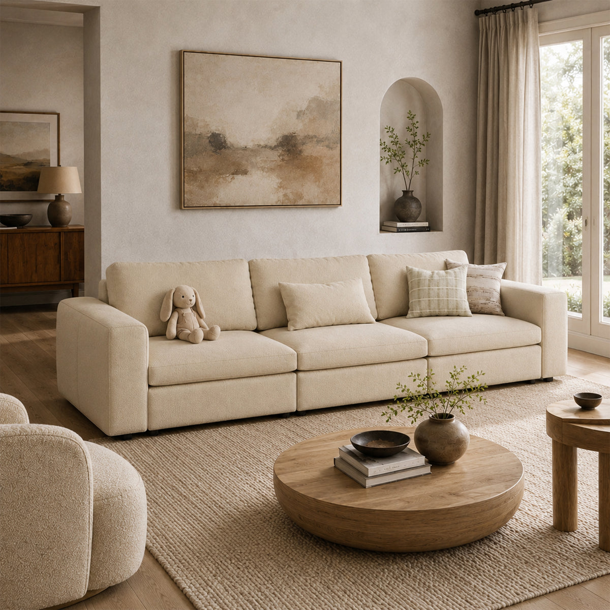 Modular Sectional Sofa - Wide Block Arm, Storage Seat, Box Backrest - 35" W x 22" D Per Seat