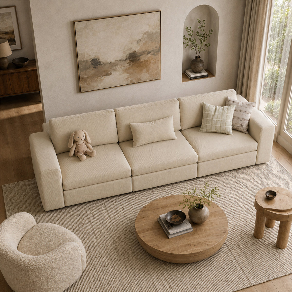 Modular Sectional Sofa - Wide Block Arm, Storage Seat, Box Backrest - 35" W x 22" D Per Seat