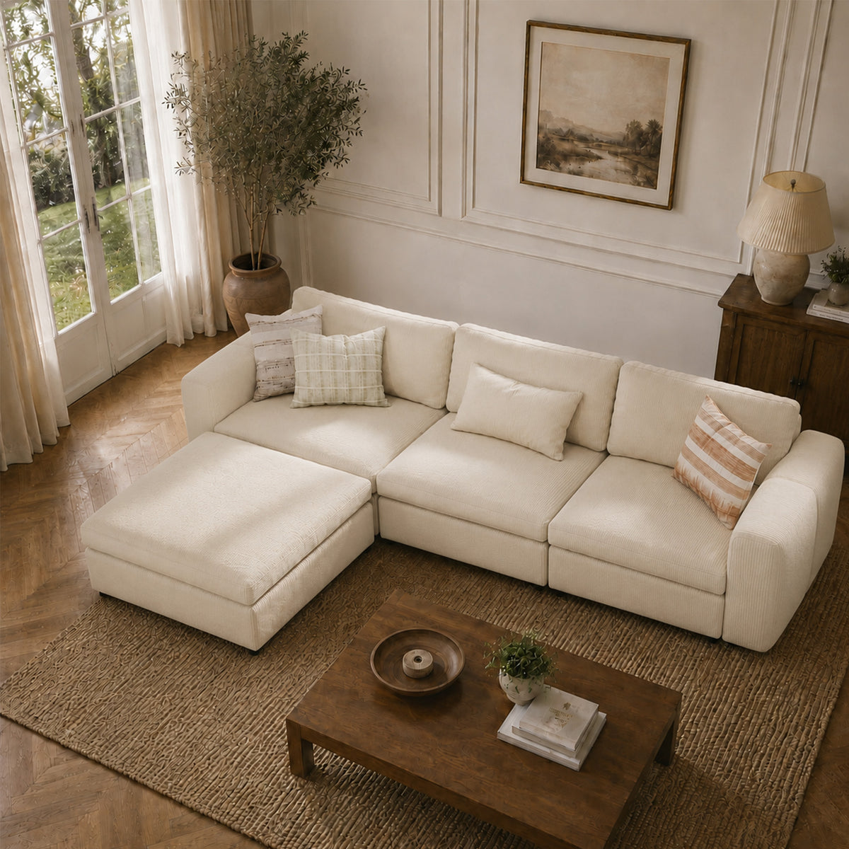 Modular Sectional Sofa - Wide Block Arm, Storage Seat, Box Backrest - 35" W x 22" D Per Seat