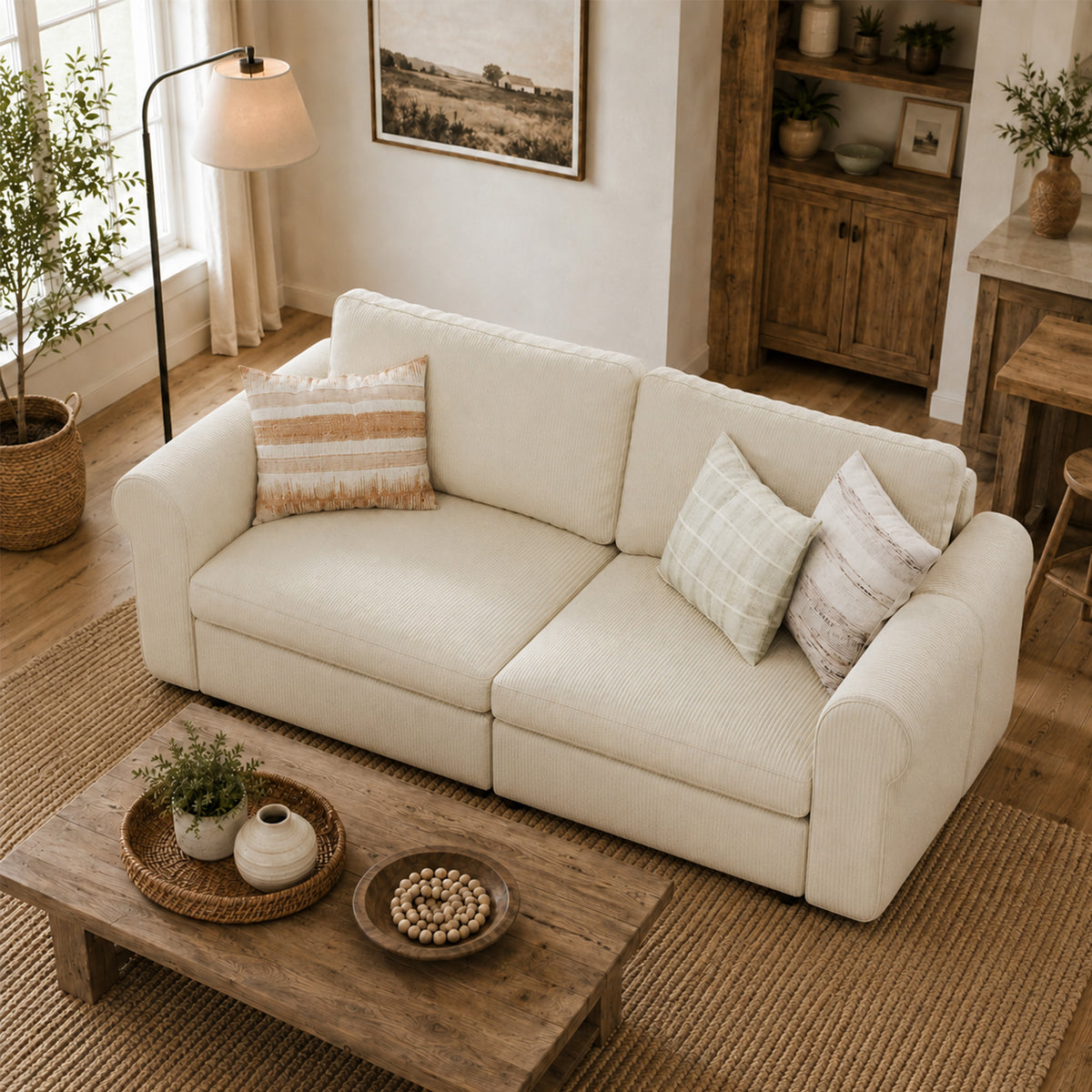 Modular Sectional Sofa - Rounded Arm, Storage Seat, Box Backrest - 35" W x 22" D Per Seat
