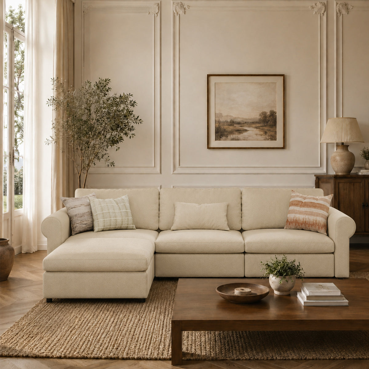 Modular Sectional Sofa - Rounded Arm, Storage Seat, Box Backrest - 35" W x 22" D Per Seat