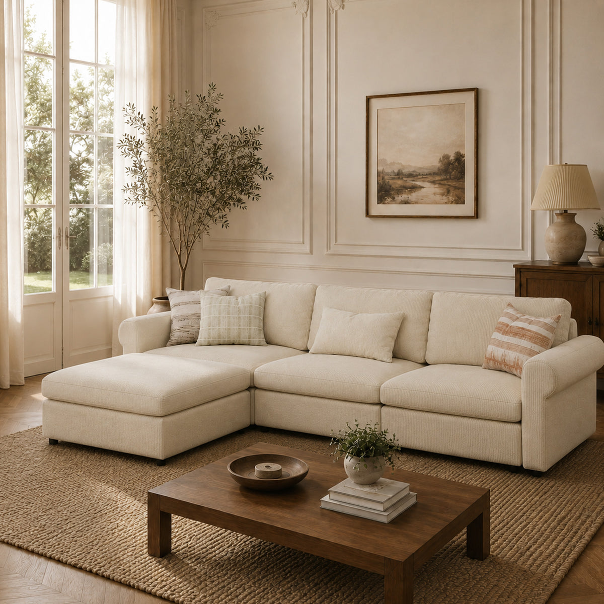 Modular Sectional Sofa - Rounded Arm, Storage Seat, Box Backrest - 35" W x 22" D Per Seat