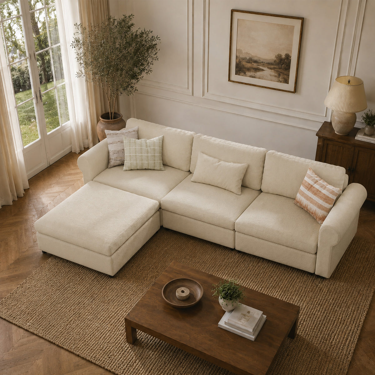 Modular Sectional Sofa - Rounded Arm, Storage Seat, Box Backrest - 35" W x 22" D Per Seat