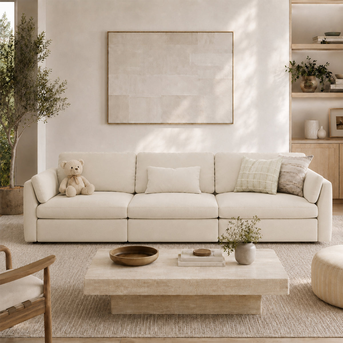 Modular Sectional Sofa - Slim-Profile Arm, Standard Seat, Box Backrest - 35" W x 22" D Per Seat