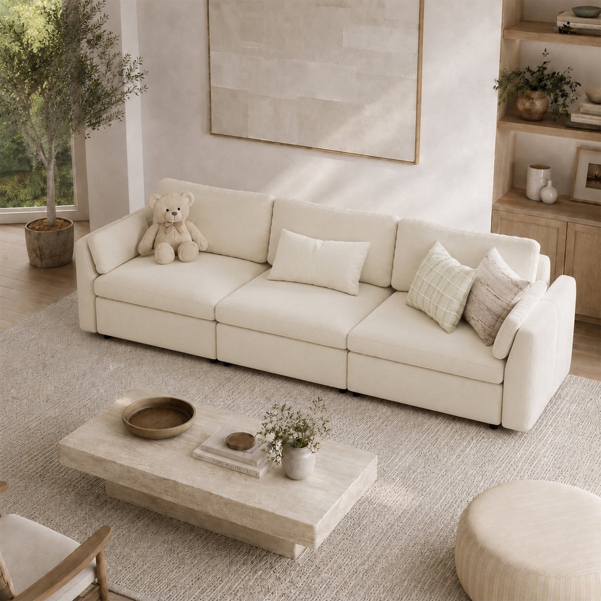 Modular Sectional Sofa - Slim-Profile Arm, Standard Seat, Box Backrest - 35" W x 22" D Per Seat