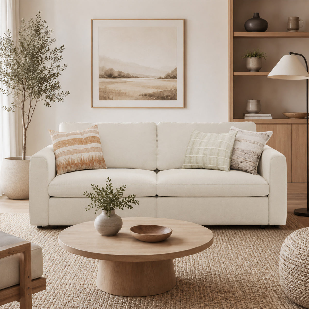 Modular Sectional Sofa - Rounded Arm, Standard Seat, Box Backrest - 35" W x 22" D Per Seat