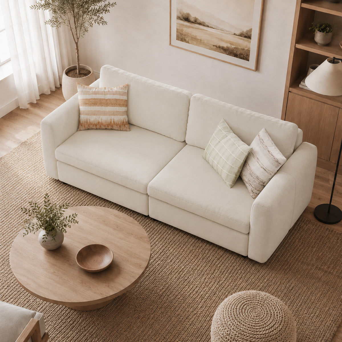 Modular Sectional Sofa - Rounded Arm, Standard Seat, Box Backrest - 35" W x 22" D Per Seat