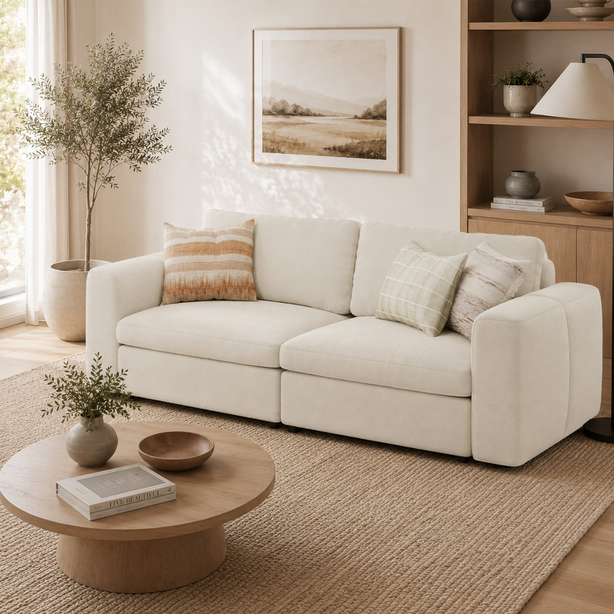 Modular Sectional Sofa - Wide Block Arm, Storage Seat, Box Backrest - 35" W x 22" D Per Seat