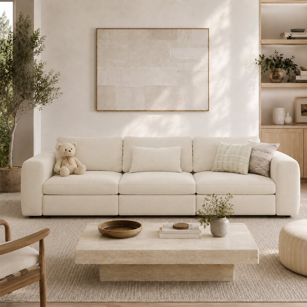 Modular Sectional Sofa - Wide Block Arm, Storage Seat, Box Backrest - 35" W x 22" D Per Seat