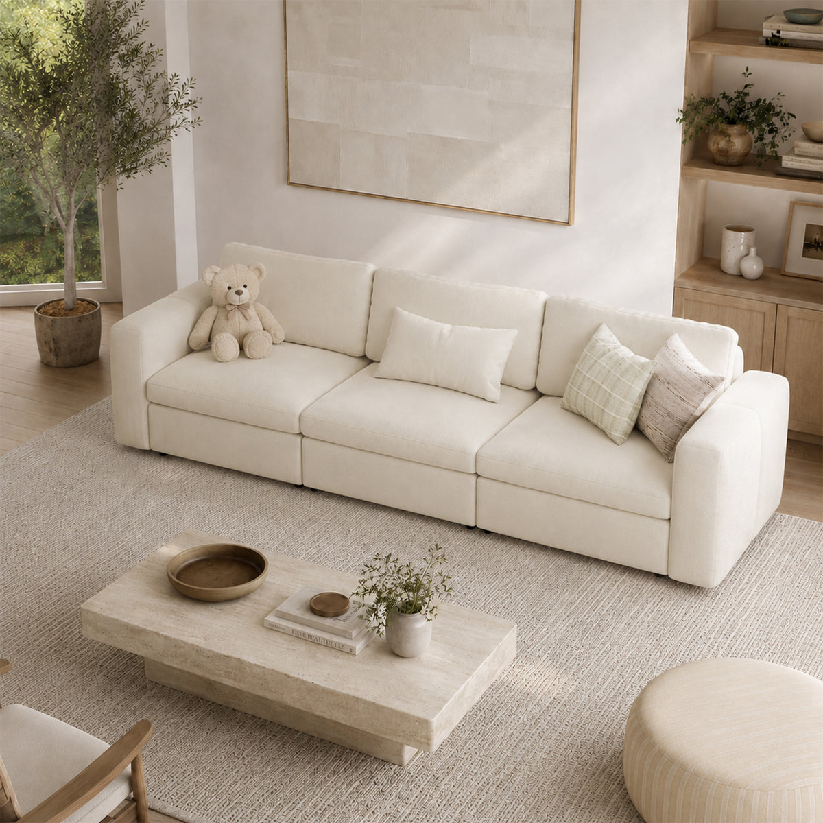 Modular Sectional Sofa - Wide Block Arm, Storage Seat, Box Backrest - 35" W x 22" D Per Seat
