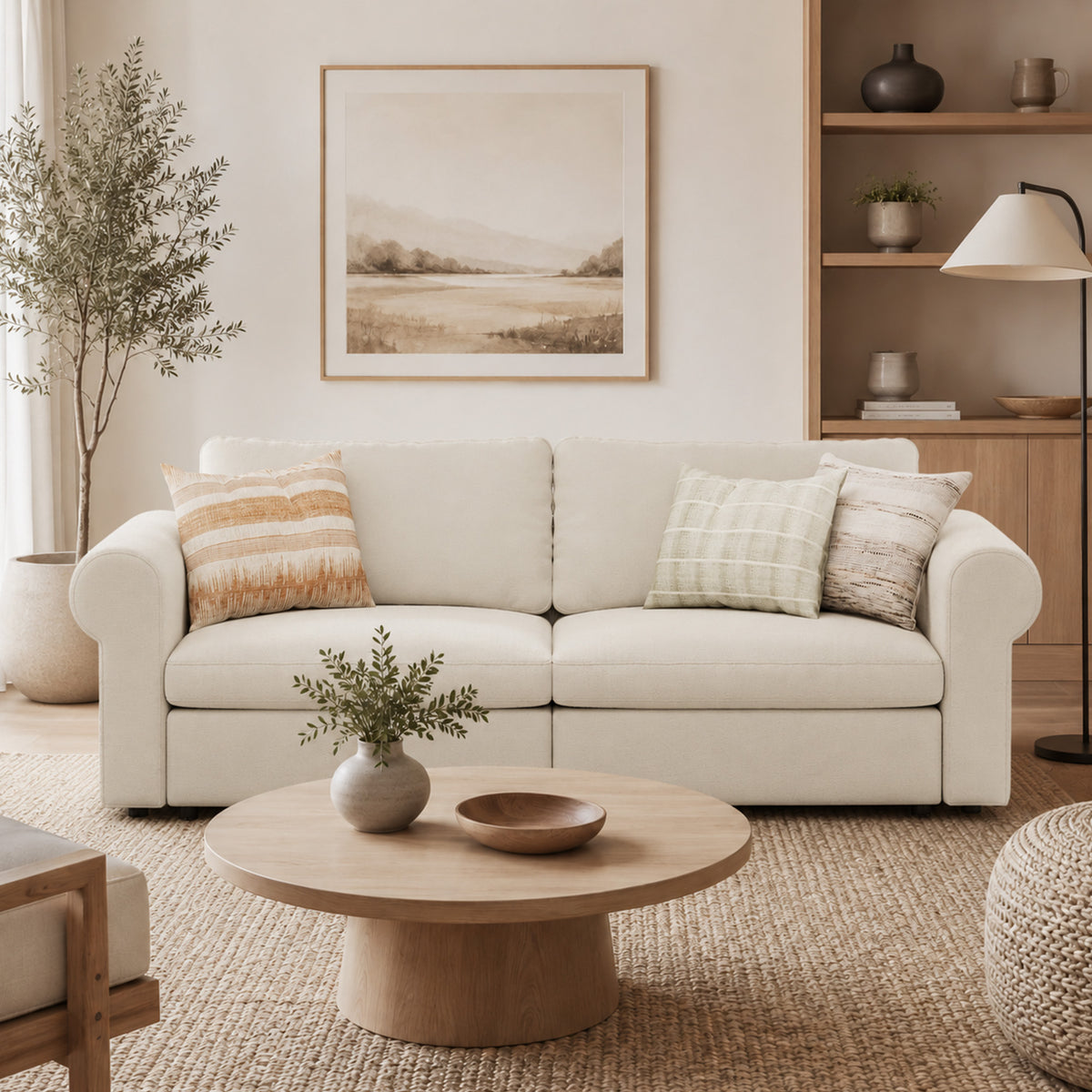 Modular Sectional Sofa - Rounded Arm, Storage Seat, Box Backrest - 35" W x 22" D Per Seat
