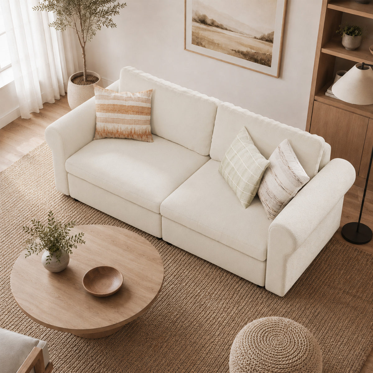 Modular Sectional Sofa - Rounded Arm, Storage Seat, Box Backrest - 35" W x 22" D Per Seat
