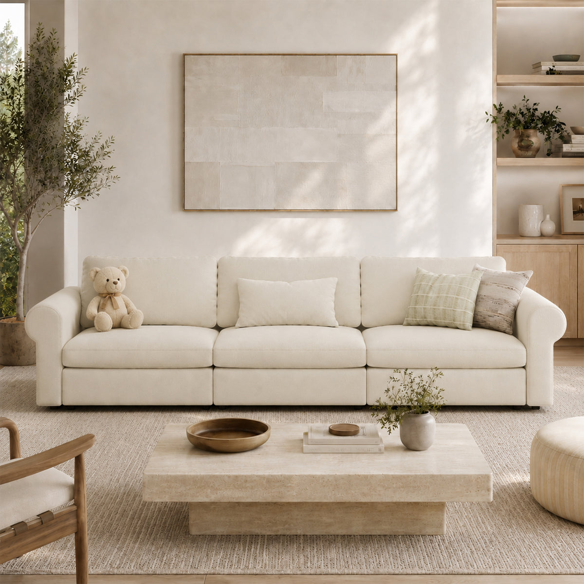 Modular Sectional Sofa - Rounded Arm, Storage Seat, Box Backrest - 35" W x 22" D Per Seat