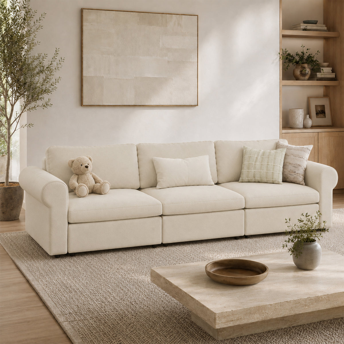 Modular Sectional Sofa - Rounded Arm, Storage Seat, Box Backrest - 35" W x 22" D Per Seat