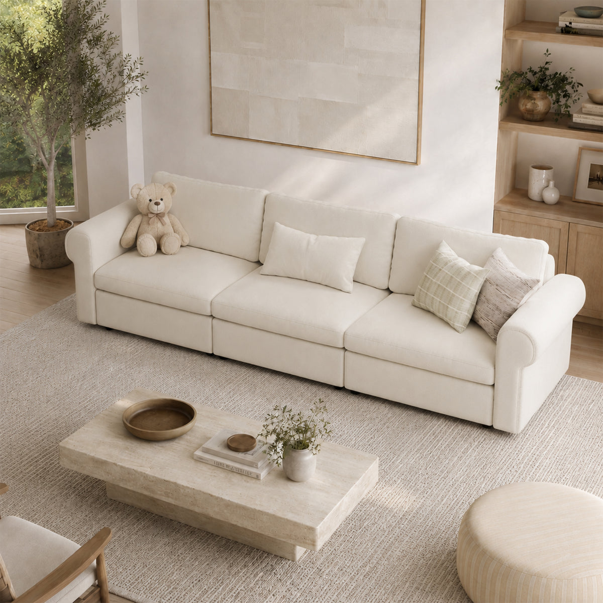 Modular Sectional Sofa - Rounded Arm, Storage Seat, Box Backrest - 35" W x 22" D Per Seat