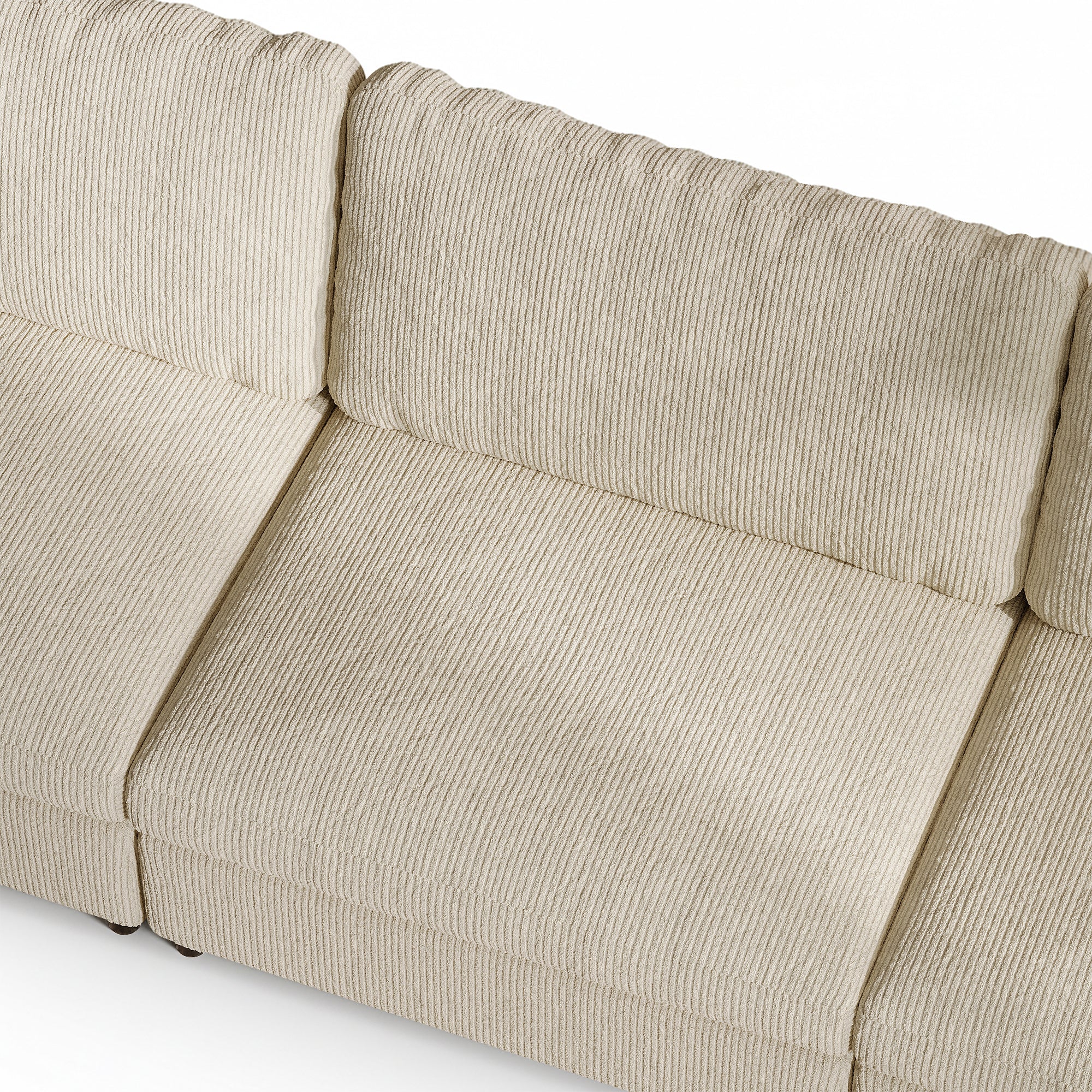 L-Shape Cream Corduroy Modular Sofa with Deep Seat